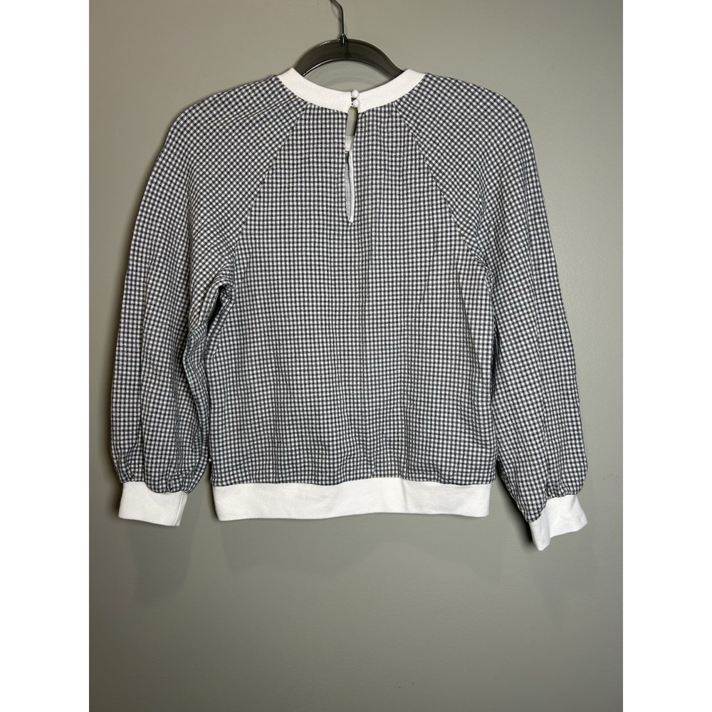 PEARL by Lela Rose XS Grey and White Gingham Crewneck Pullover Long Sleeve Top - Picture 9 of 12